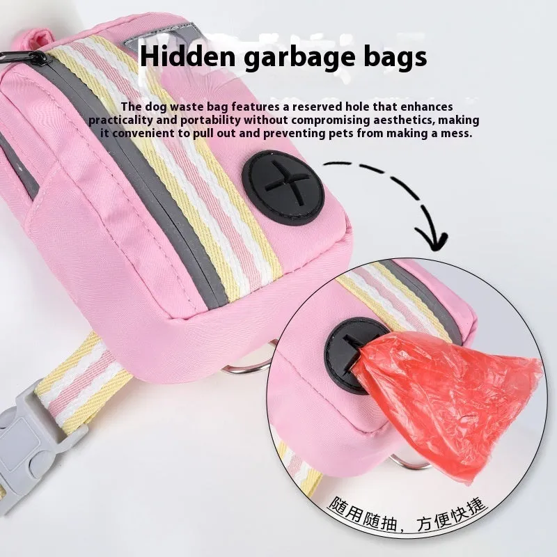 Pink explosion-proof dog harness with quick-release buckle and adjustable straps on a dog, with a 1.5m lead attached.