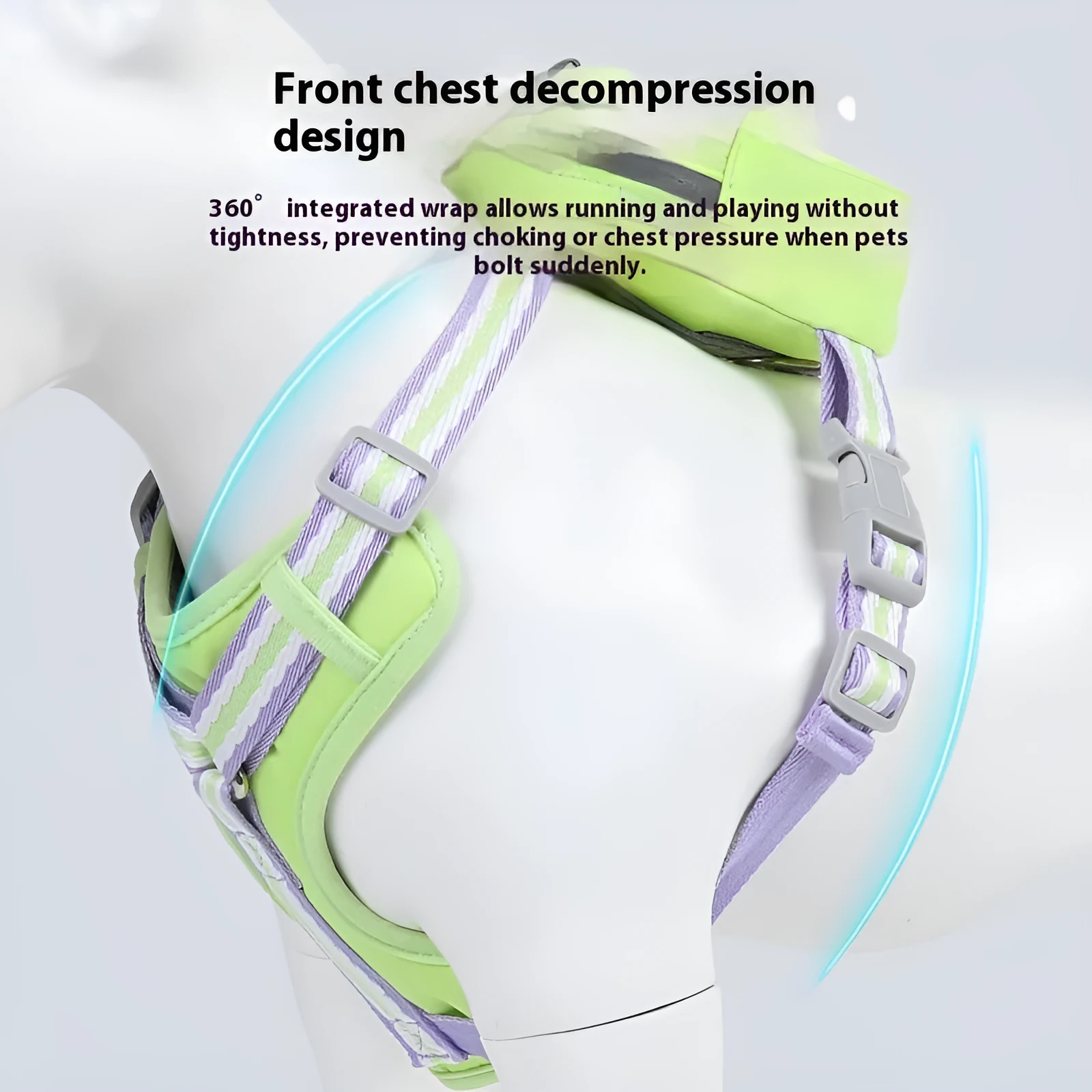 Pink explosion-proof dog harness with quick-release buckle and adjustable straps on a dog, with a 1.5m lead attached.