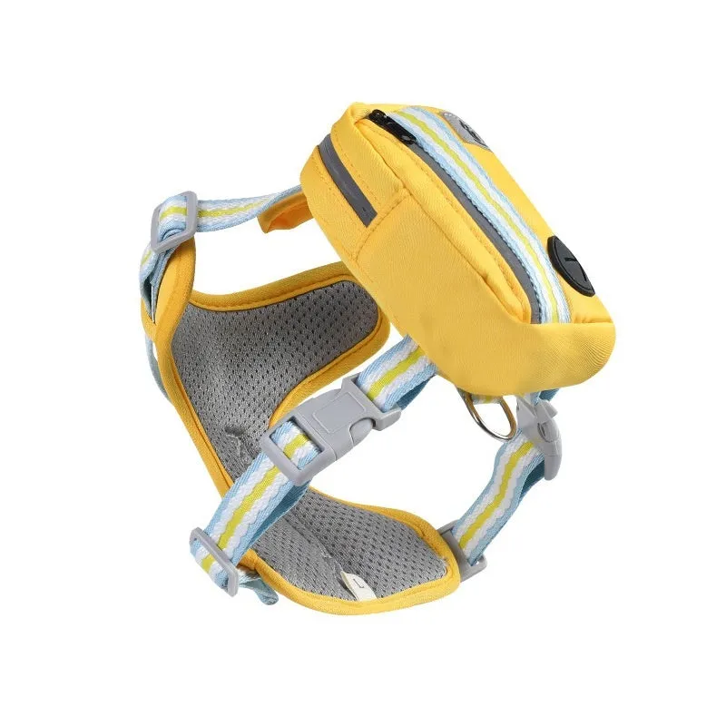 Pink explosion-proof dog harness with quick-release buckle and adjustable straps on a dog, with a 1.5m lead attached.