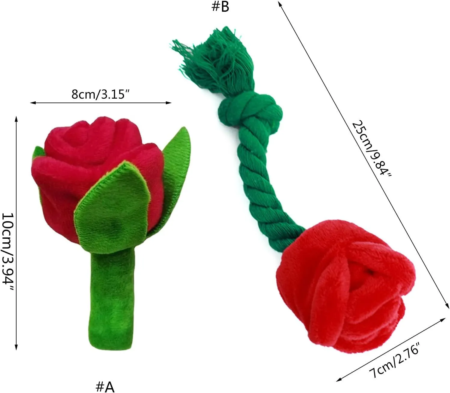 Plush rose flower dog chew toy with squeaker for small and large dogs