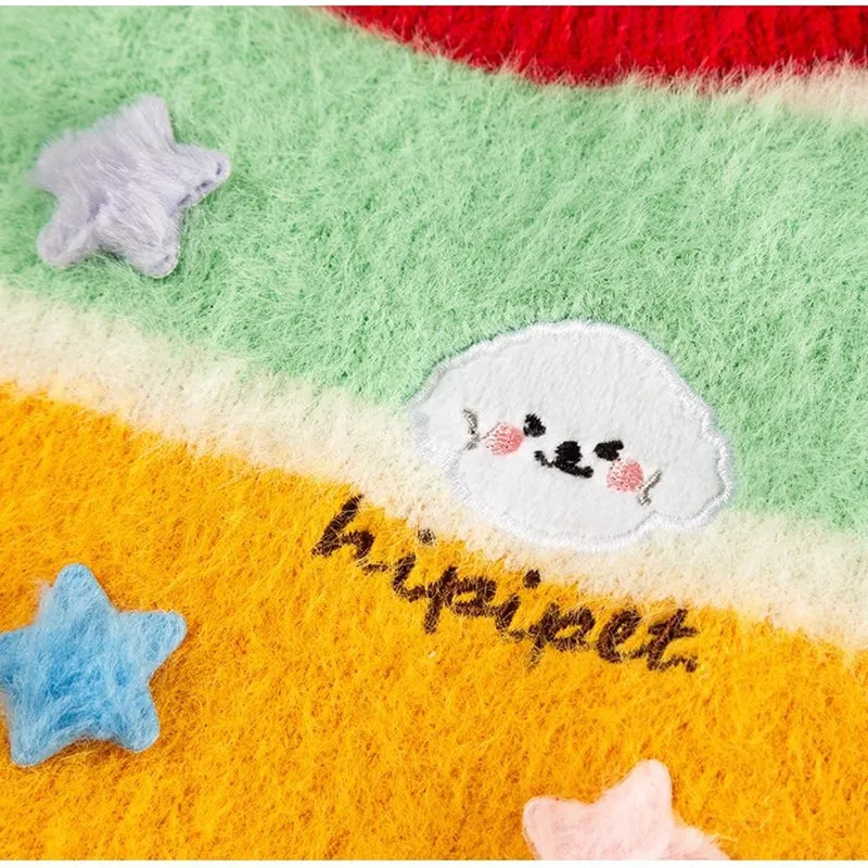 Yellow cartoon star striped parent-child sweater for small and medium dogs, pet clothing