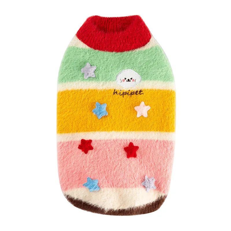 Yellow cartoon star striped parent-child sweater for small and medium dogs, pet clothing