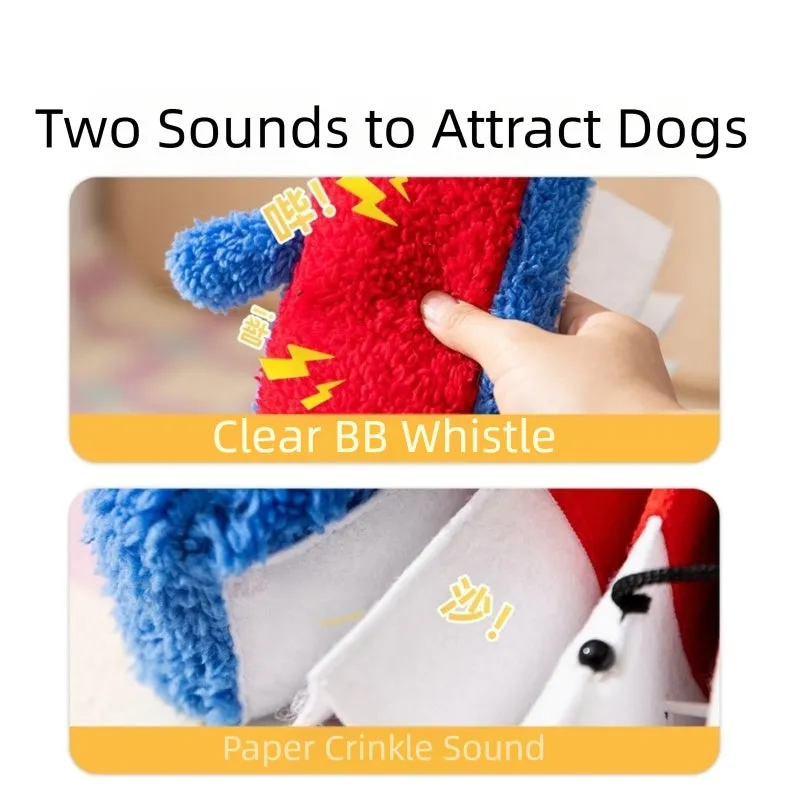 Blue accordion dog squeak toy with food hiding compartment on white background