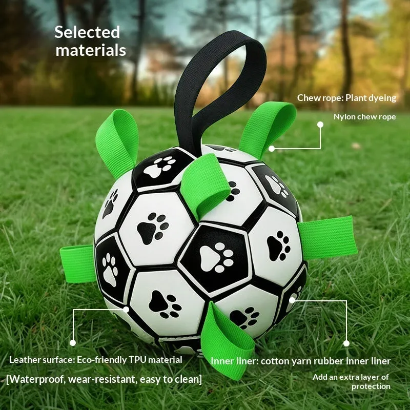 Medium dog toy ball for chewing and fetching made from PVC with a sounding feature for interactive play