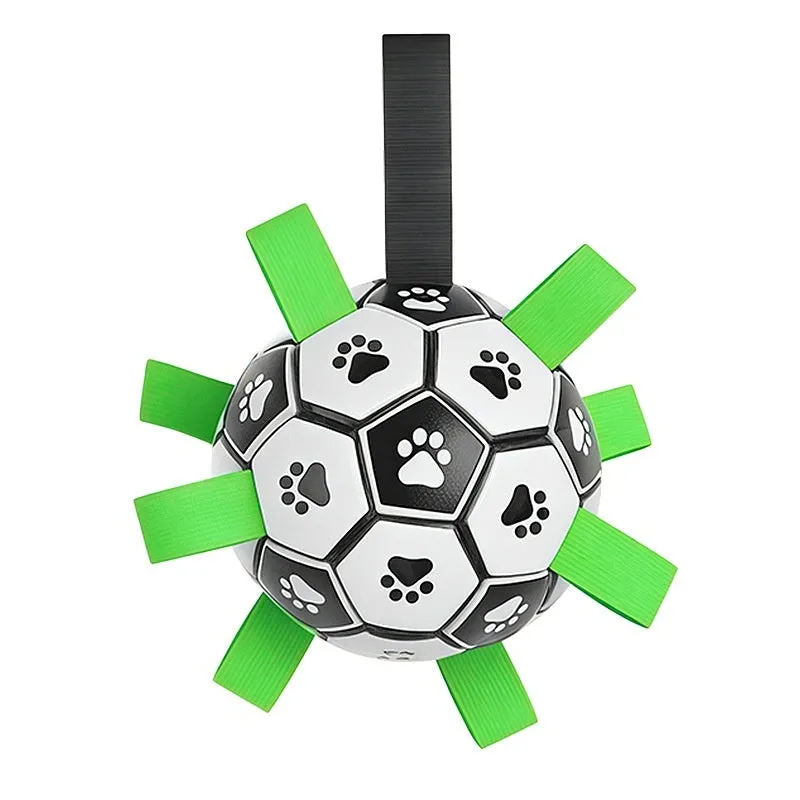 Medium dog toy ball for chewing and fetching made from PVC with a sounding feature for interactive play