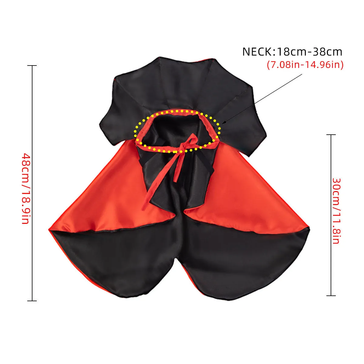 Red polyester Halloween cloak for medium large dogs with adjustable neck fastening