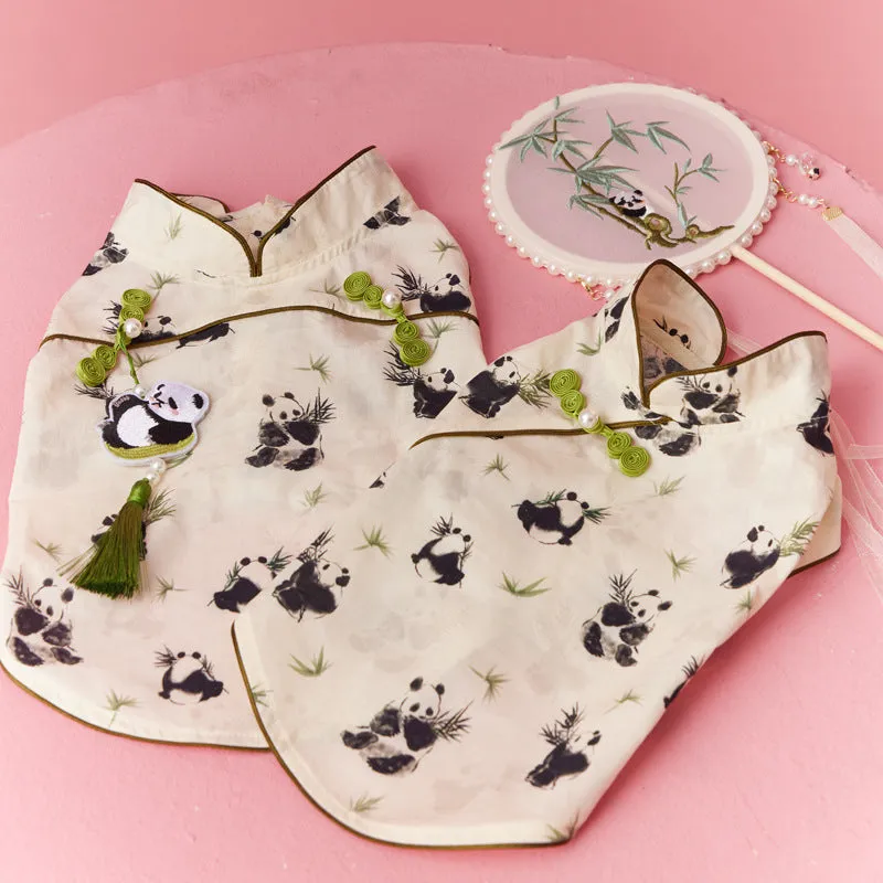 Chinese style sleeveless panda vest for small dog, polyester pet clothing with pendant