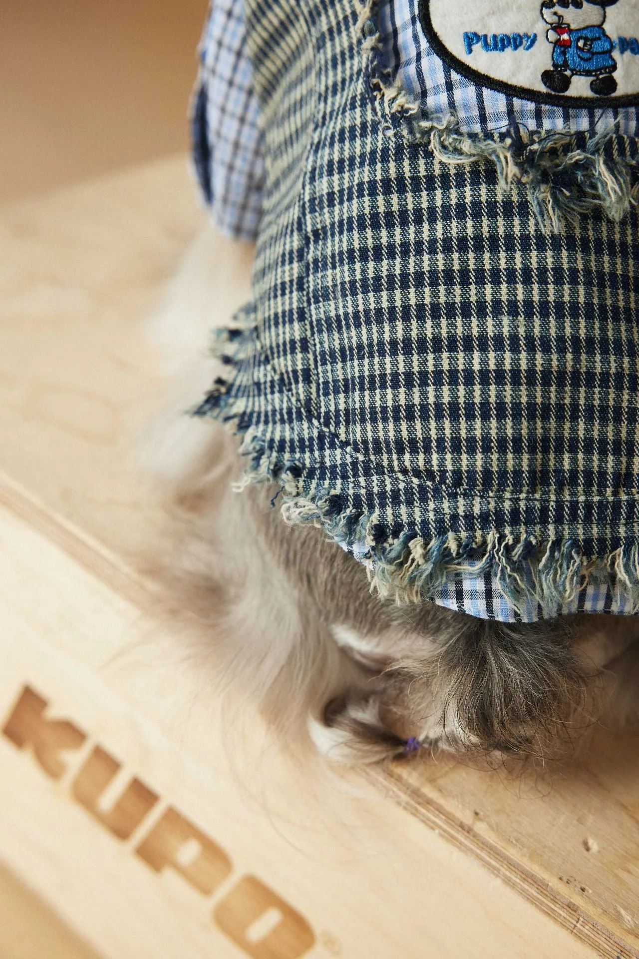 Blue washed old plaid sleeveless denim vest for dogs cotton casual pet clothing