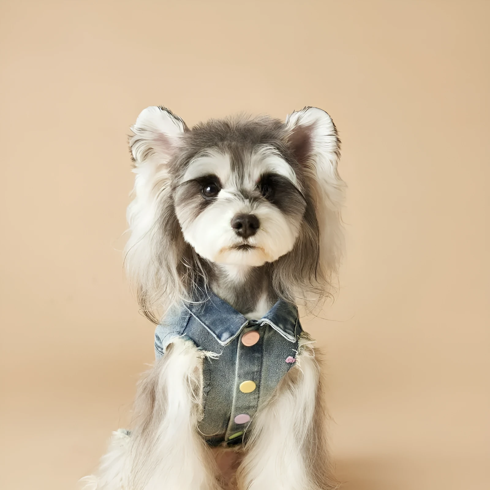 Embroidered raw edge denim vest for small dogs Maltese Schnauzer Teddy Bear sleeveless casual wear