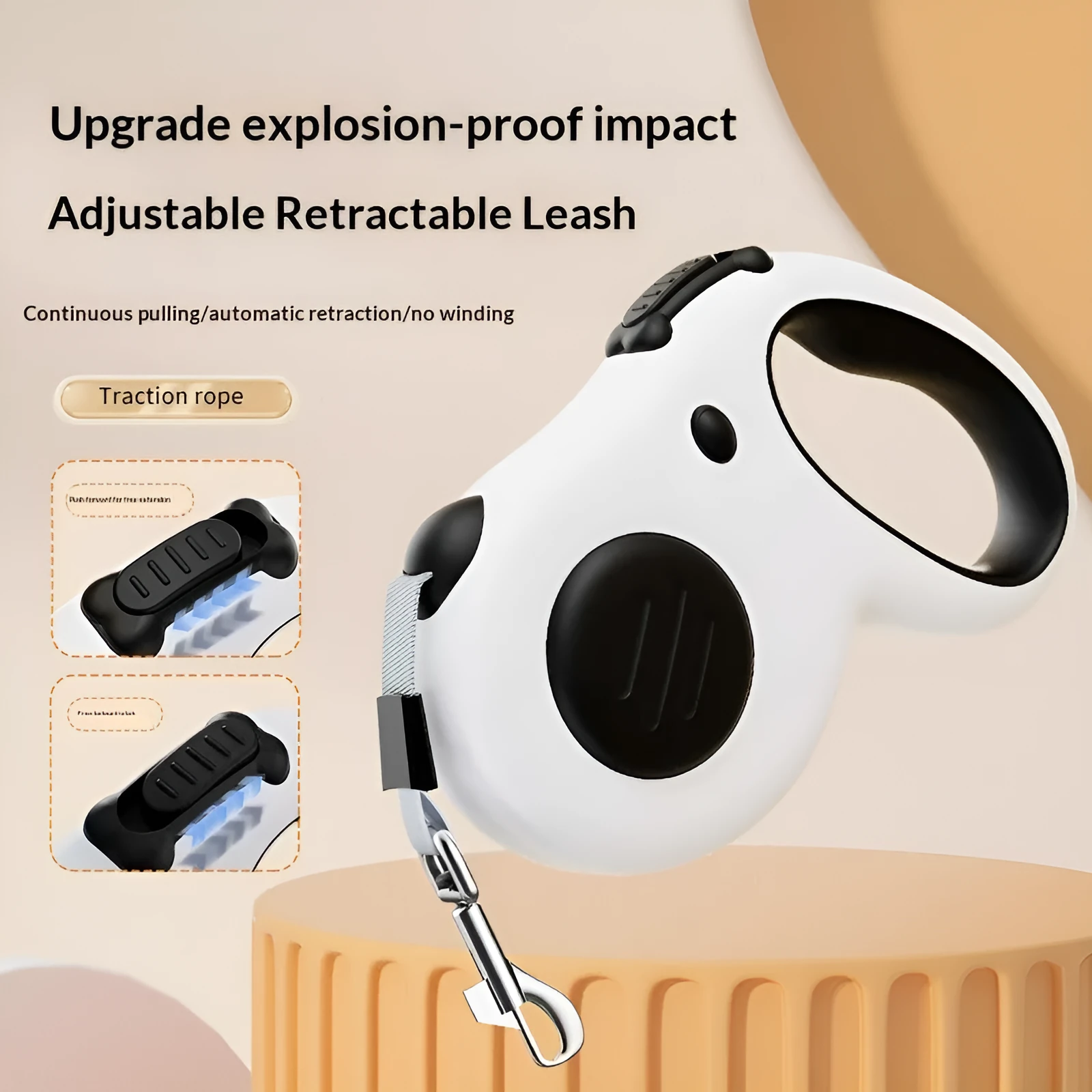 Automatic retractable pet leash with ABS handle, black 5m cord, for dog walking