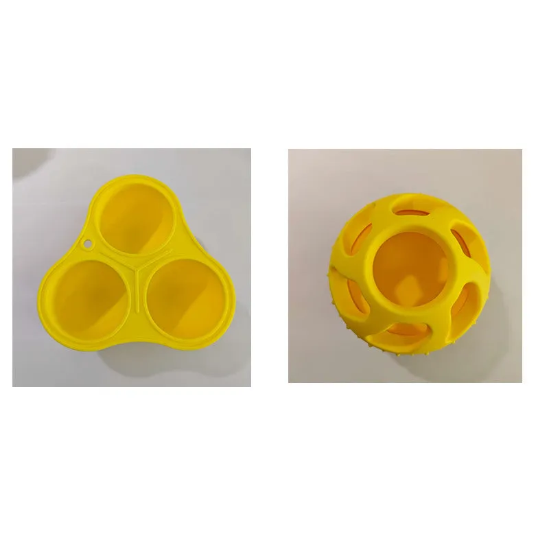 Yellow silicone pet slow feeder ball with snack mould for dogs and cats