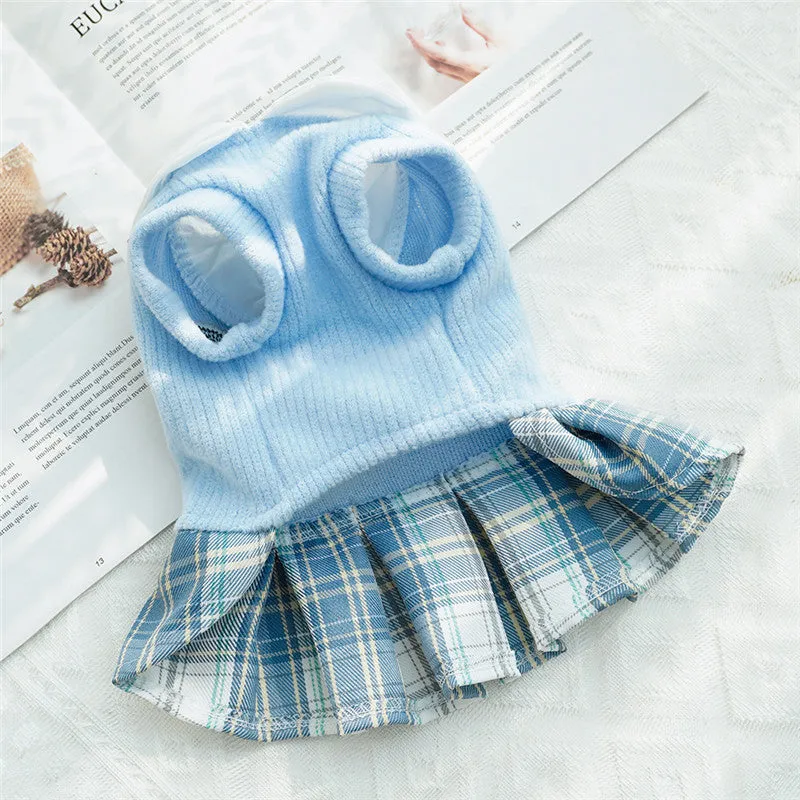 College style plaid dog dress for small dogs and cats, polyester, pink colour, available in sizes XS to XXL