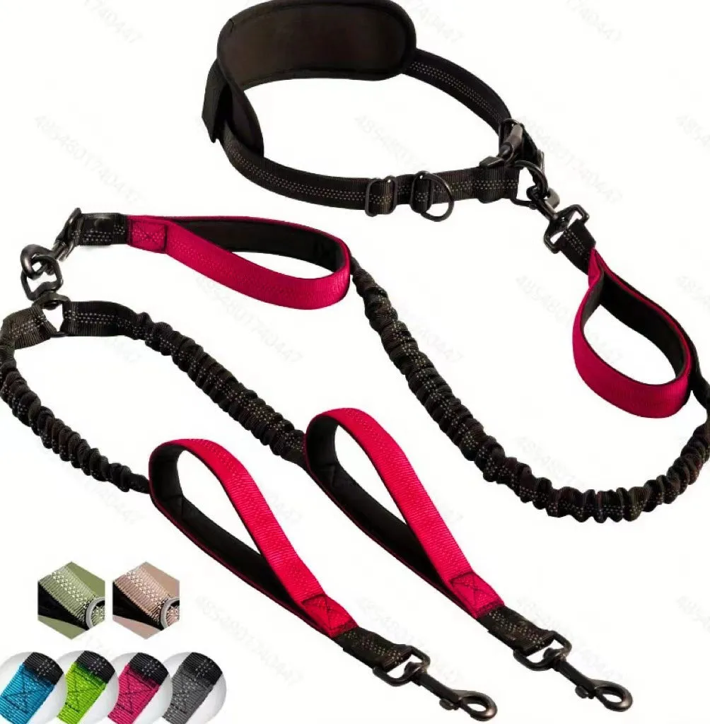Nylon dog traction belt with stretch double-ended rope 115cm and 135cm waist circumference in black and blue