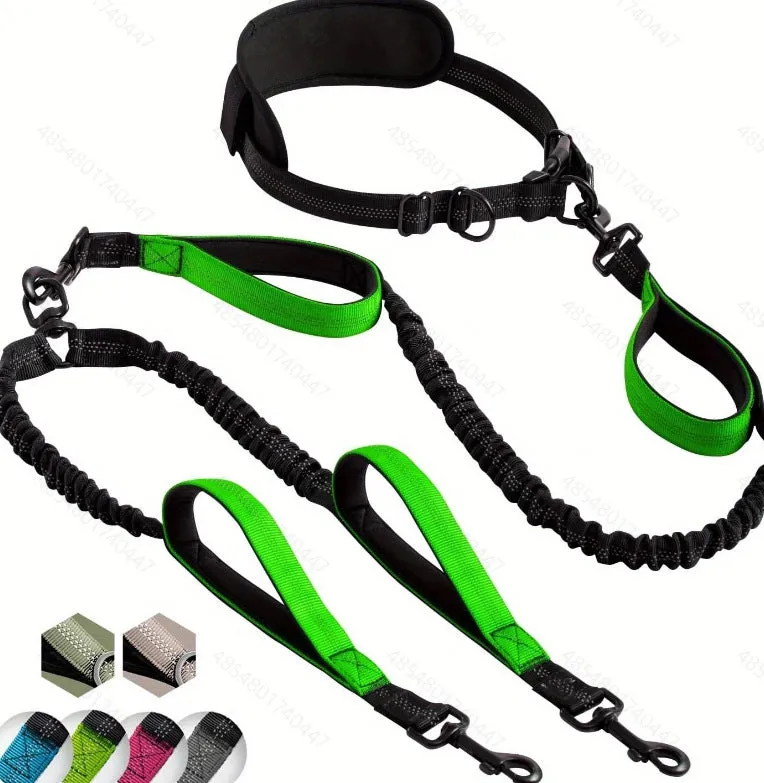 Nylon dog traction belt with stretch double-ended rope 115cm and 135cm waist circumference in black and blue