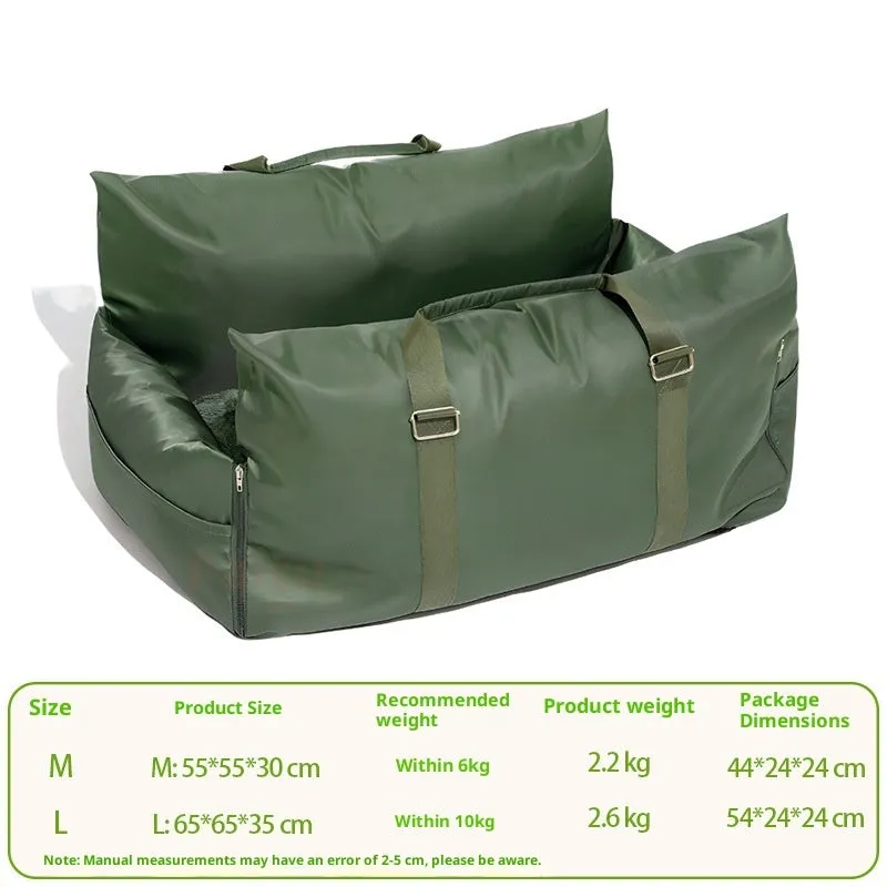 Waterproof non-slip car kennel for dogs in olive green double seat size 65x65x35 cm