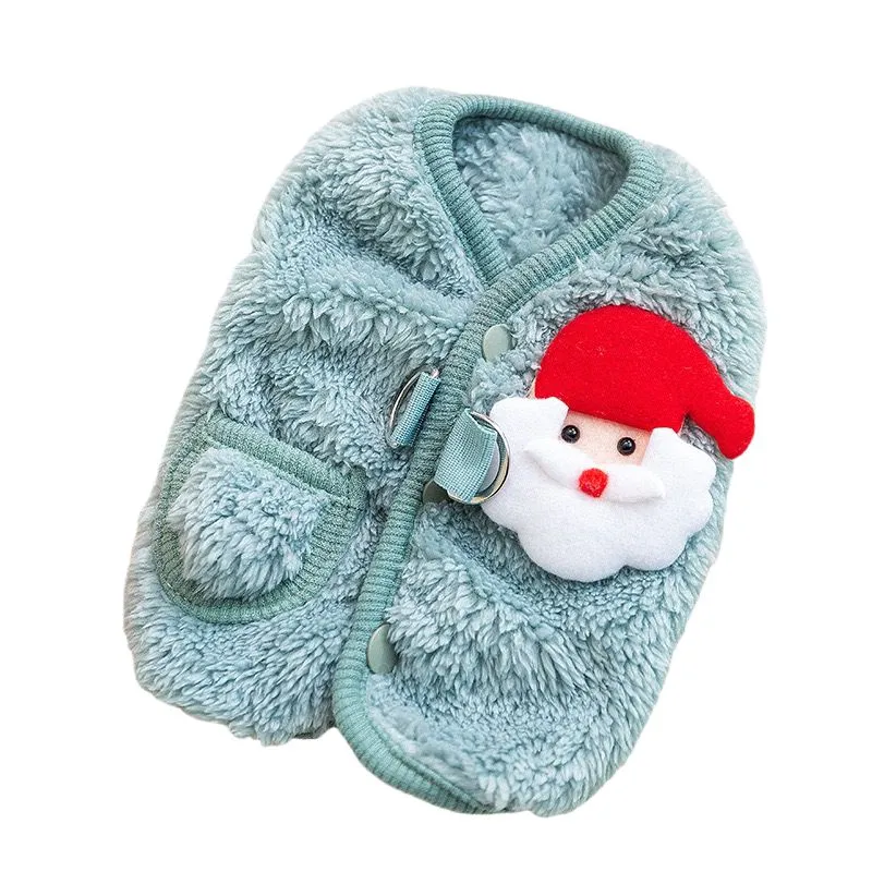 Plush warm dog coat jacket for small breeds, fleece material, Santa Claus design, sizes S and XS