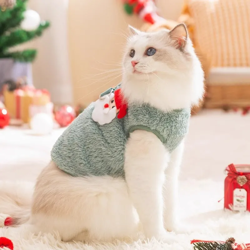 Plush warm dog coat jacket for small breeds, fleece material, Santa Claus design, sizes S and XS