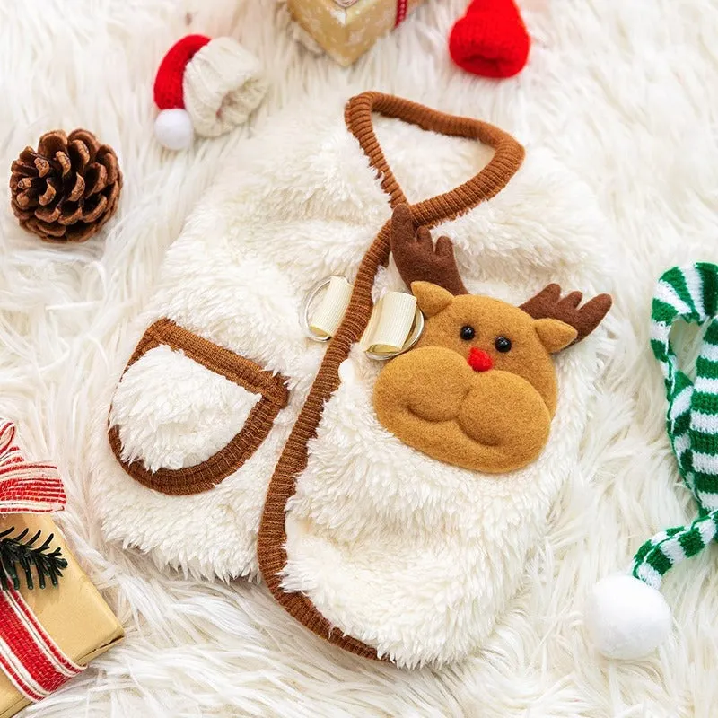Plush warm dog coat jacket for small breeds, fleece material, Santa Claus design, sizes S and XS