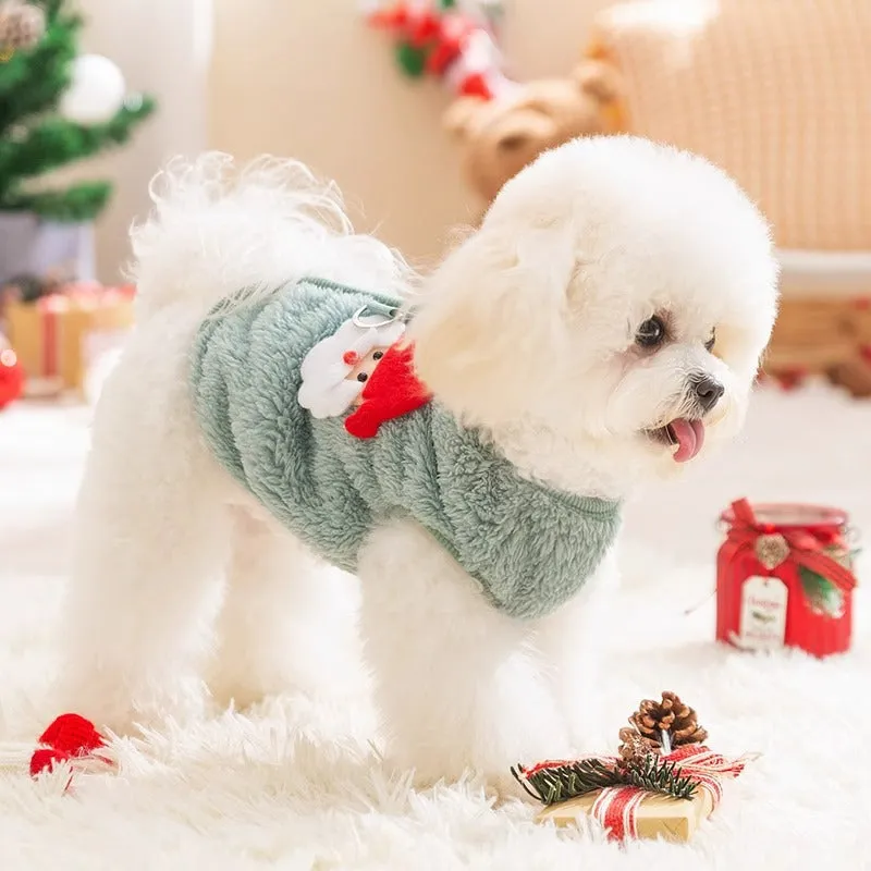 Plush warm dog coat jacket for small breeds, fleece material, Santa Claus design, sizes S and XS