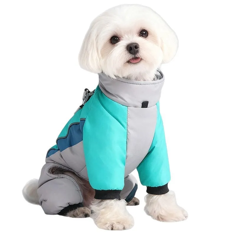 Fleece-lined waterproof four-legged pet clothing for dogs in cold weather traction coat six sizes four colours