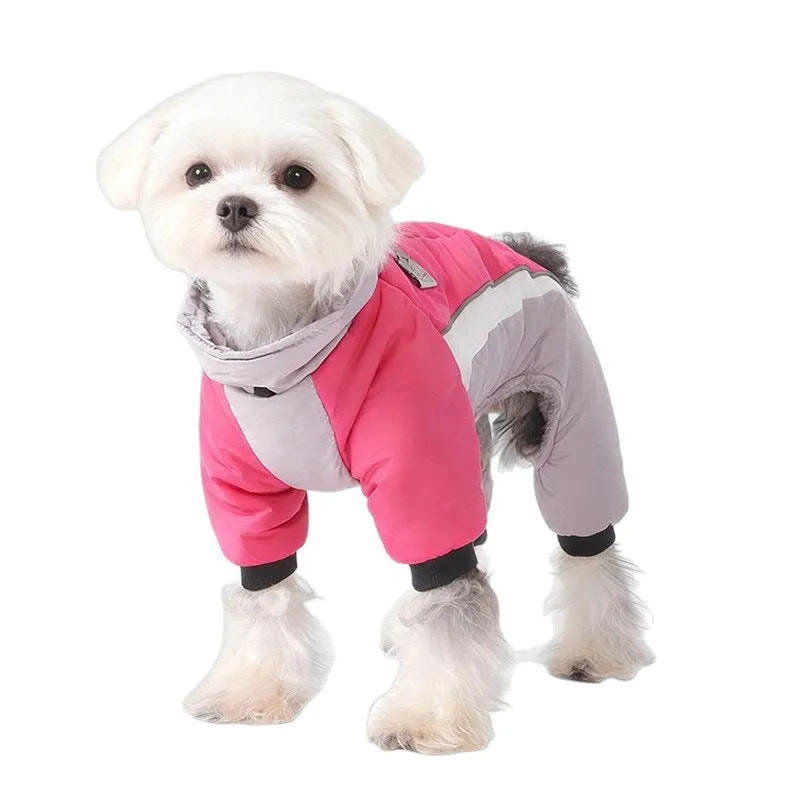 Fleece-lined waterproof four-legged pet clothing for dogs in cold weather traction coat six sizes four colours