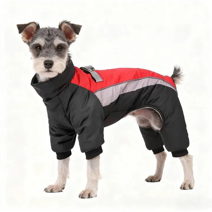 Fleece-lined waterproof four-legged pet clothing for dogs in cold weather traction coat six sizes four colours