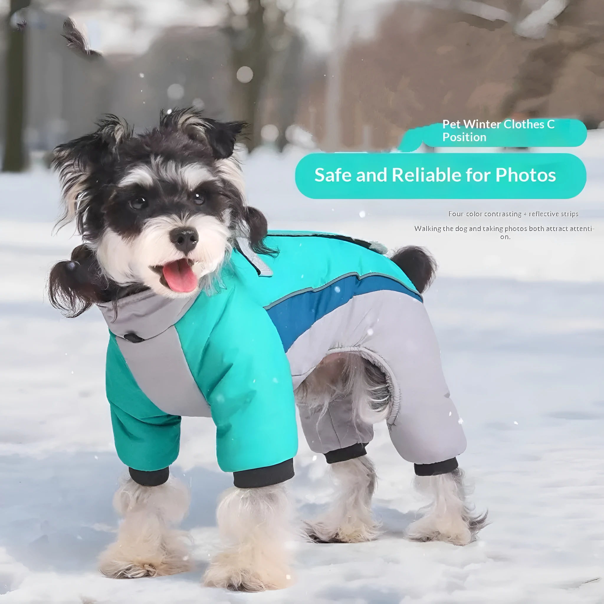 Fleece-lined waterproof four-legged pet clothing for dogs in cold weather traction coat six sizes four colours