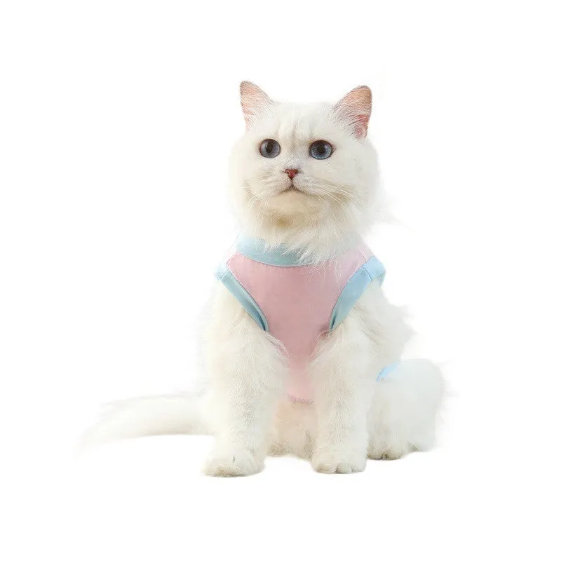 Pet ice silk sun protection vest in cherry blossom pink on a small dog, unisex cooling clothing