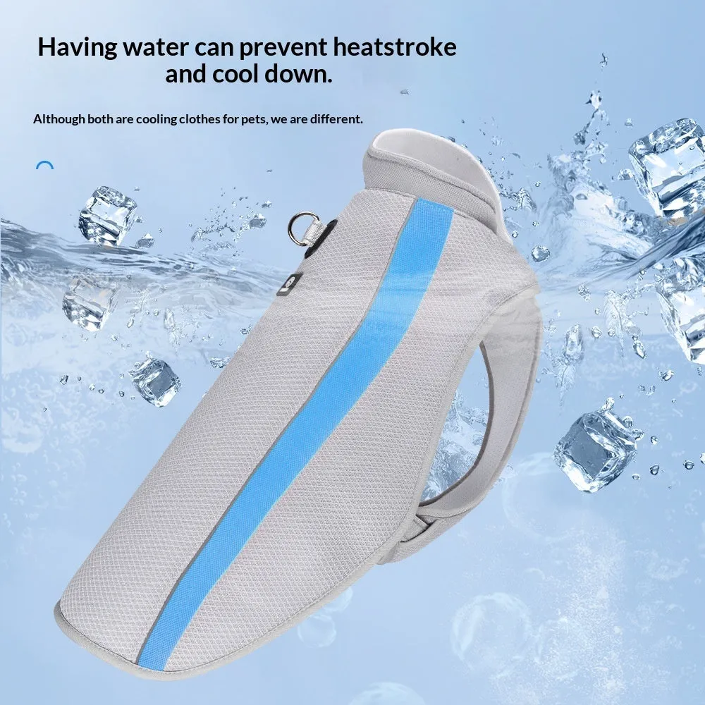 Cooling vest for medium and large dogs in blue, green, and orange mesh, sizes 3XL to 6XL