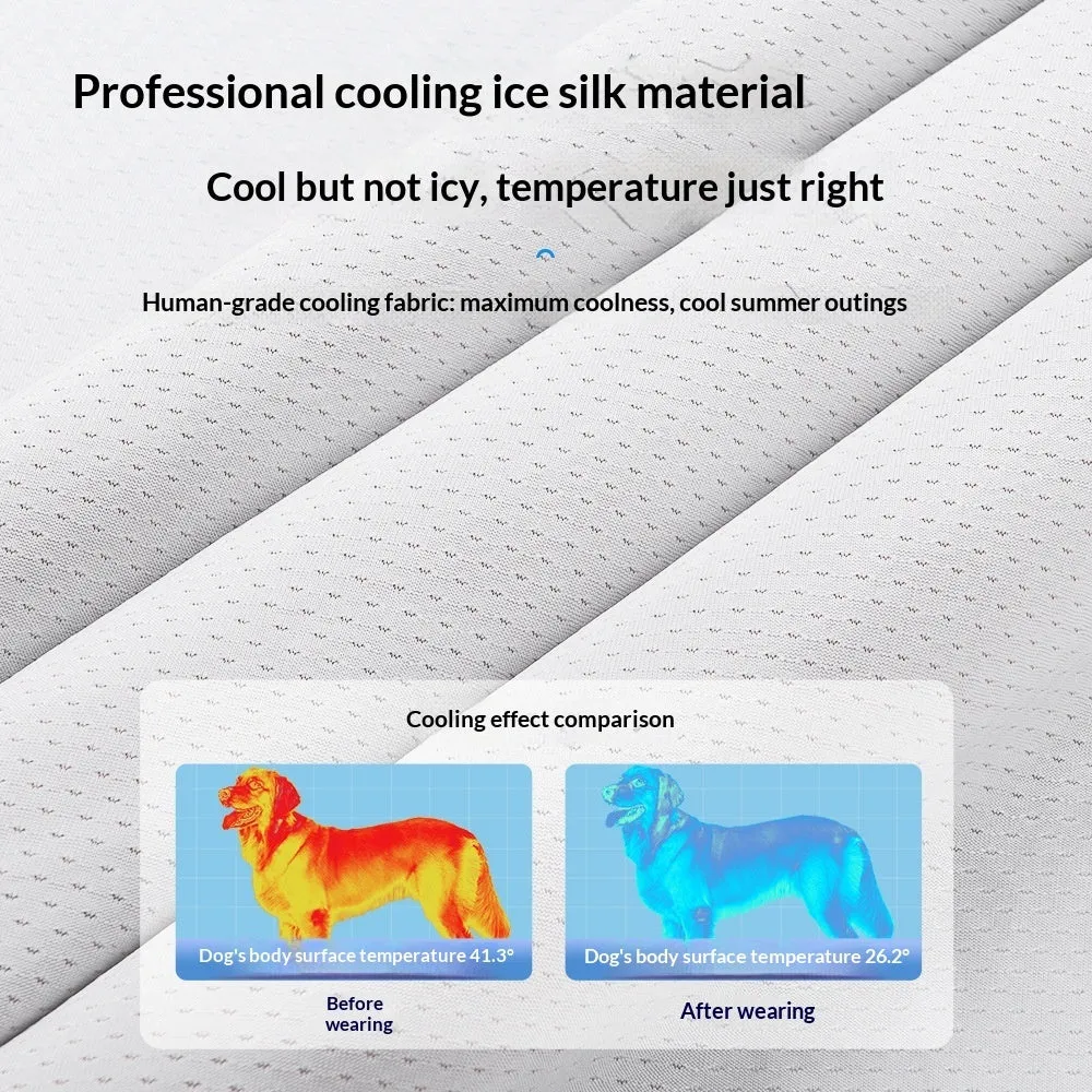Cooling vest for medium and large dogs in blue, green, and orange mesh, sizes 3XL to 6XL