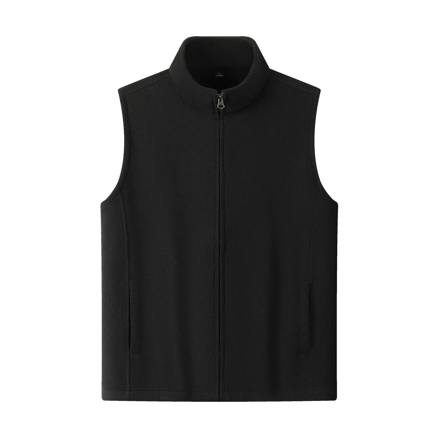 Men's zipper stand collar double-sided fleece cardigan vest in solid colour with side pockets