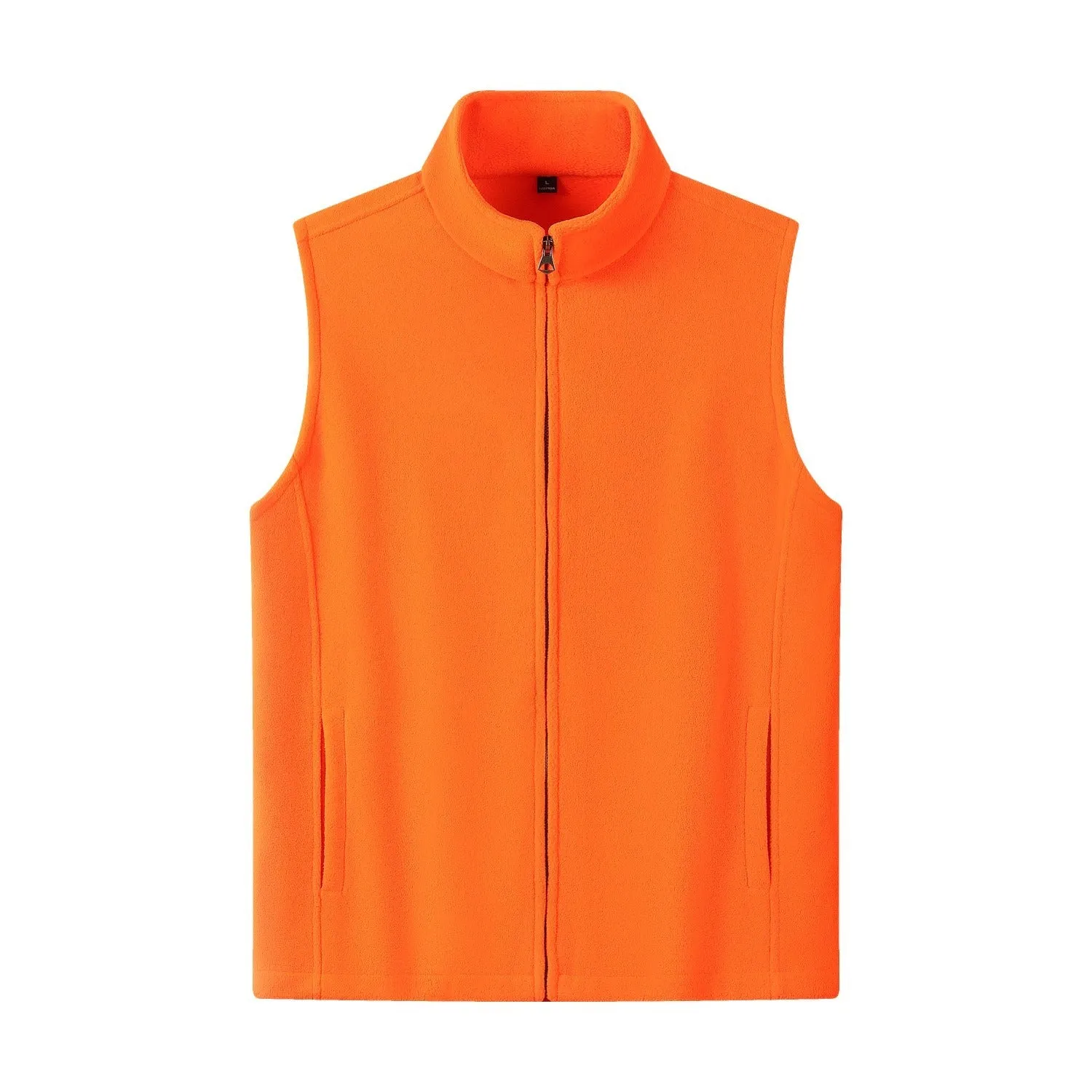 Men's zipper stand collar double-sided fleece cardigan vest in solid colour with side pockets