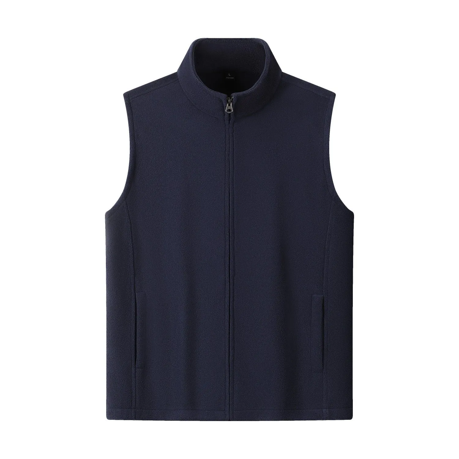 Men's zipper stand collar double-sided fleece cardigan vest in solid colour with side pockets
