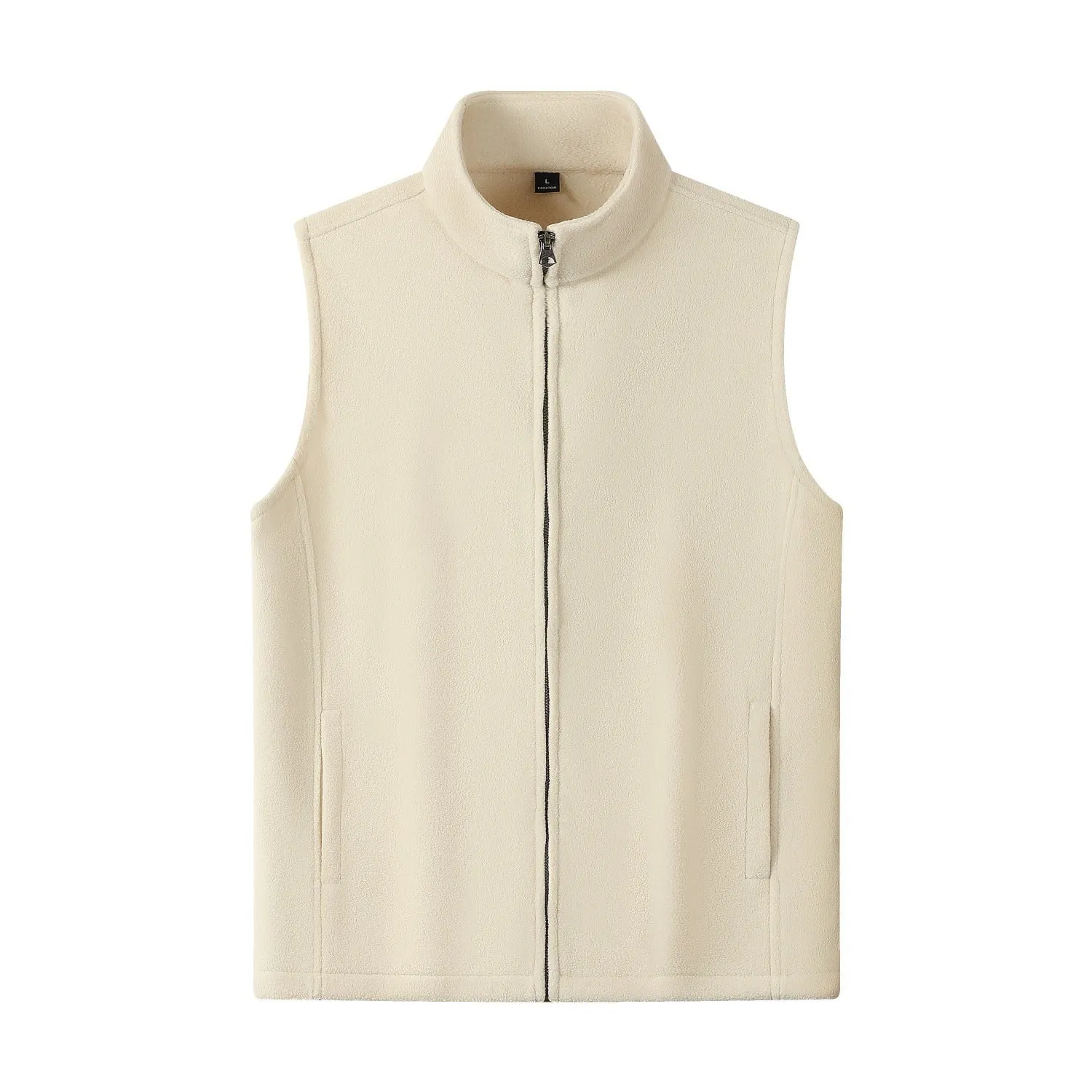 Men's zipper stand collar double-sided fleece cardigan vest in solid colour with side pockets