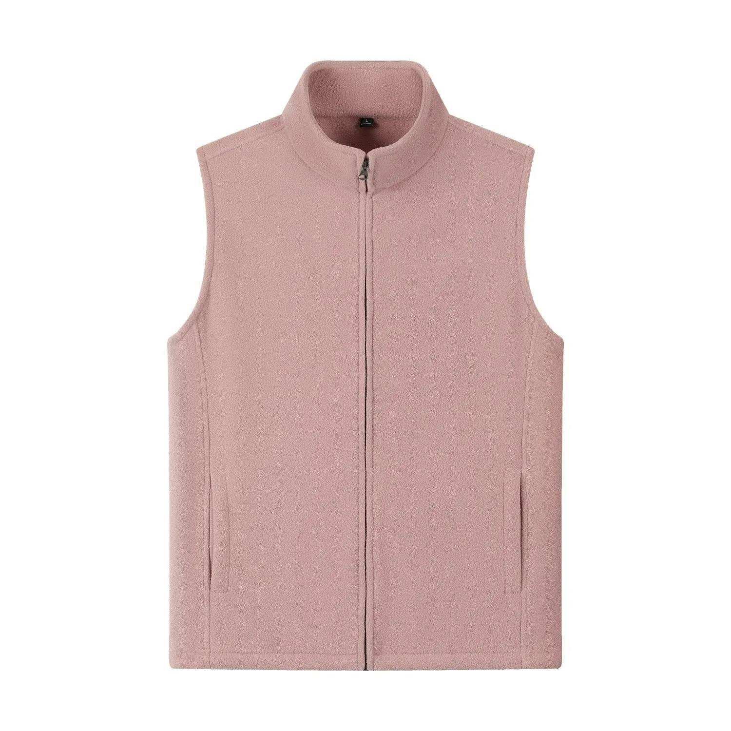 Men's zipper stand collar double-sided fleece cardigan vest in solid colour with side pockets