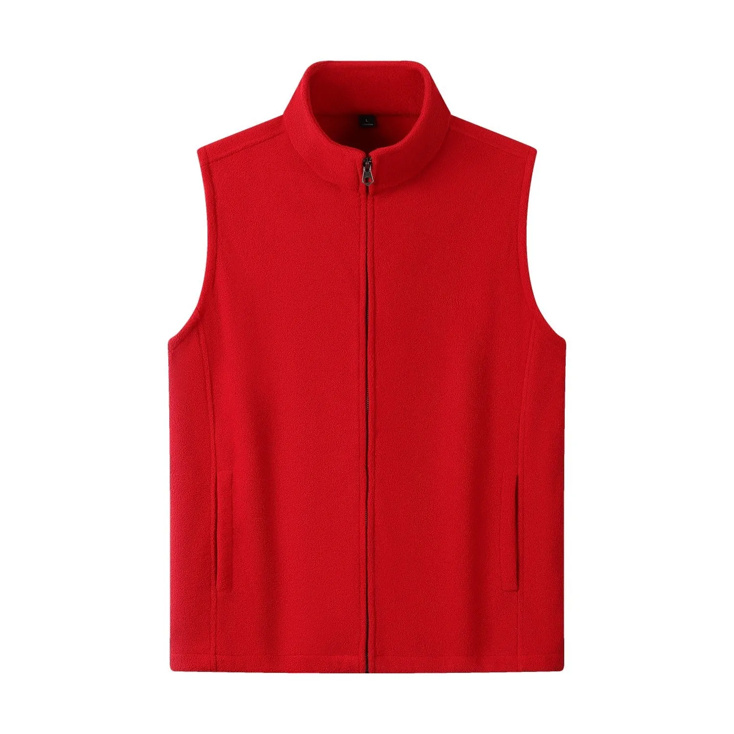 Men's zipper stand collar double-sided fleece cardigan vest in solid colour with side pockets