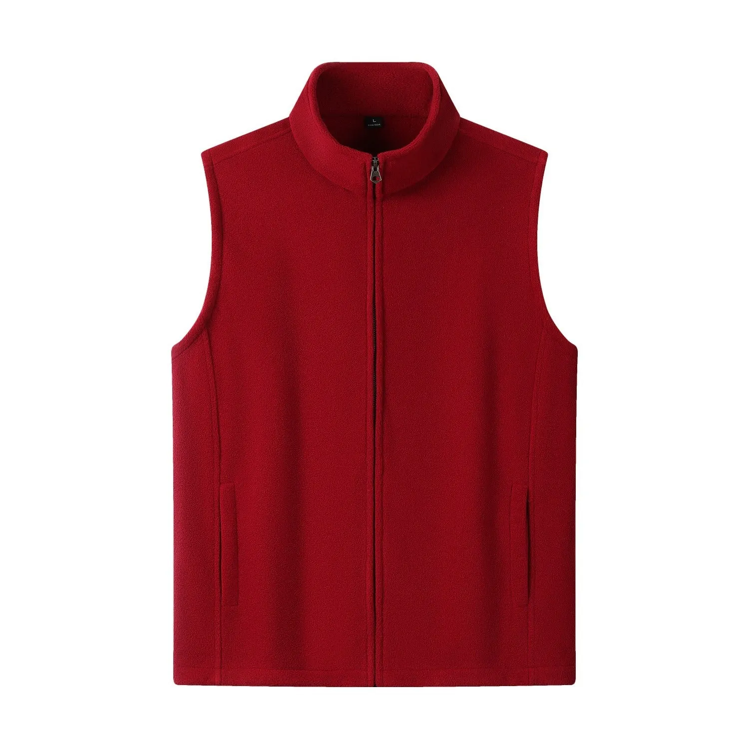 Men's zipper stand collar double-sided fleece cardigan vest in solid colour with side pockets