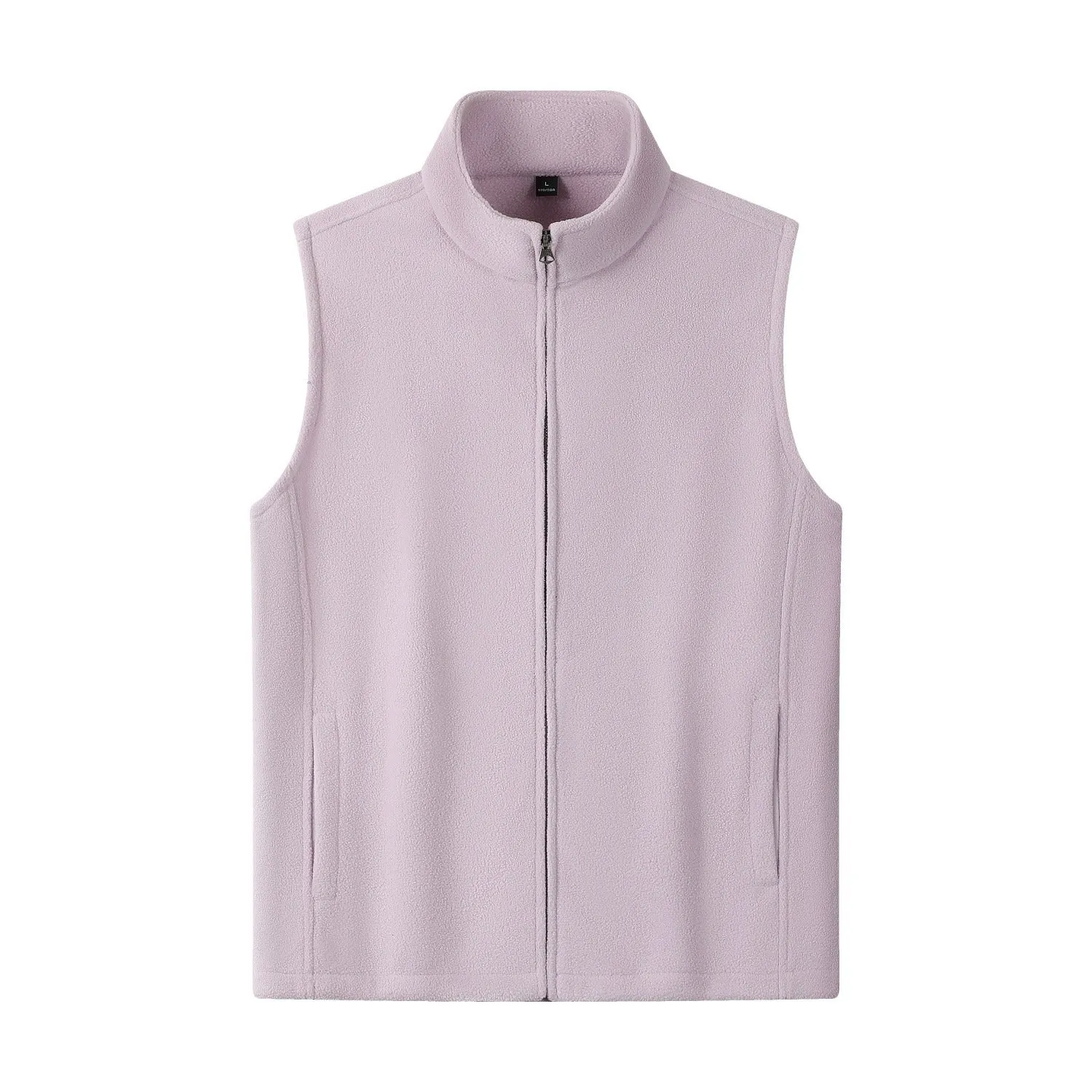 Men's zipper stand collar double-sided fleece cardigan vest in solid colour with side pockets