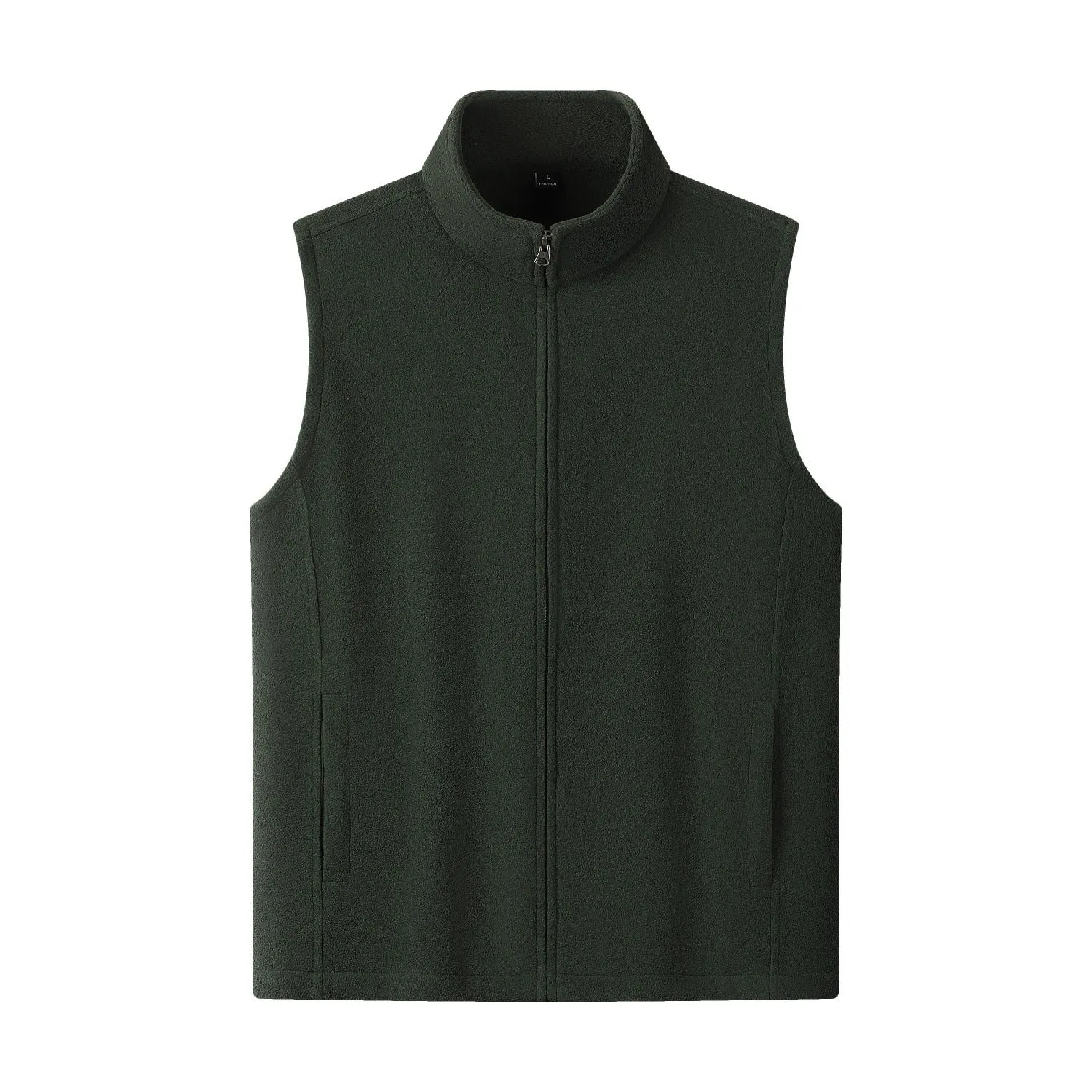 Men's zipper stand collar double-sided fleece cardigan vest in solid colour with side pockets