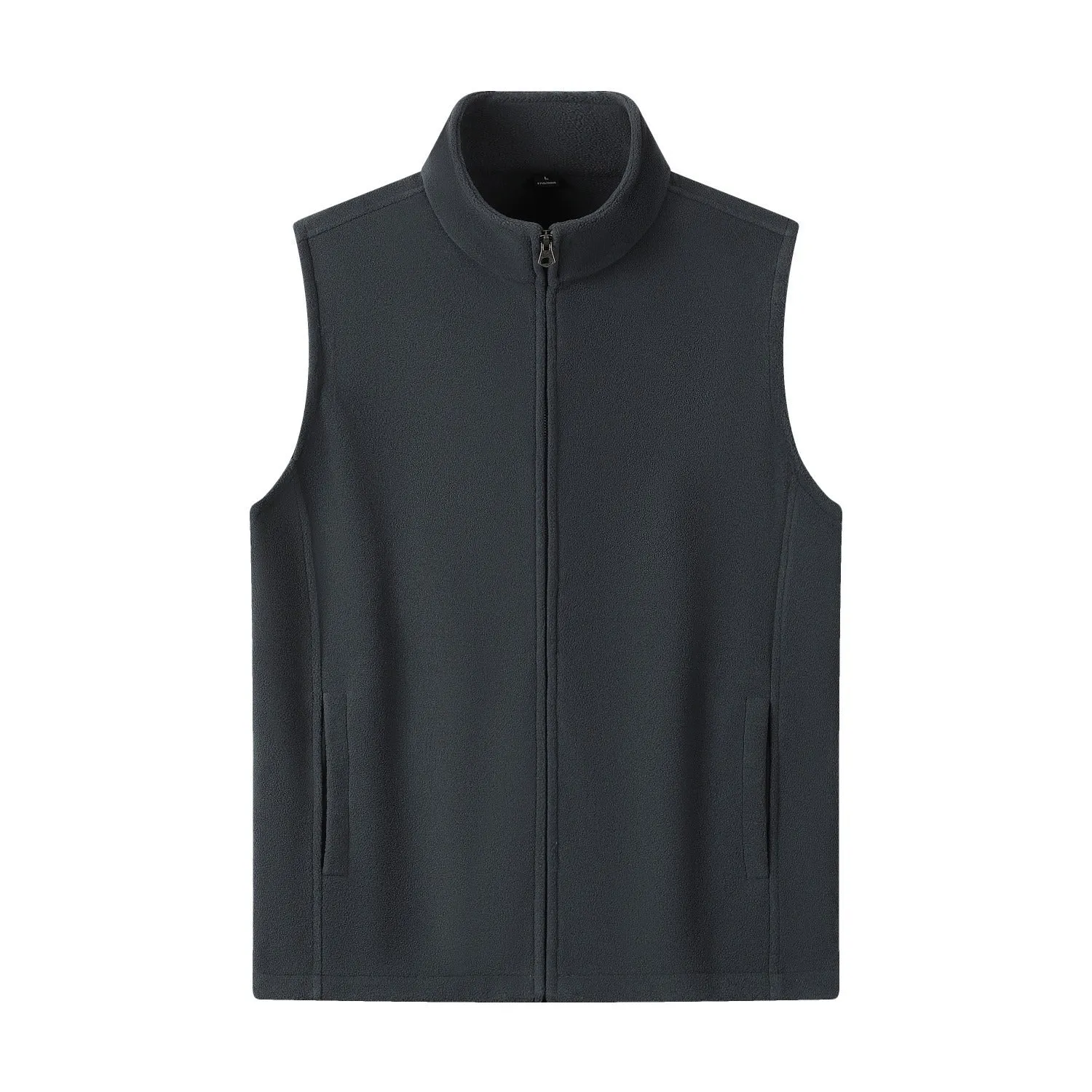 Men's zipper stand collar double-sided fleece cardigan vest in solid colour with side pockets