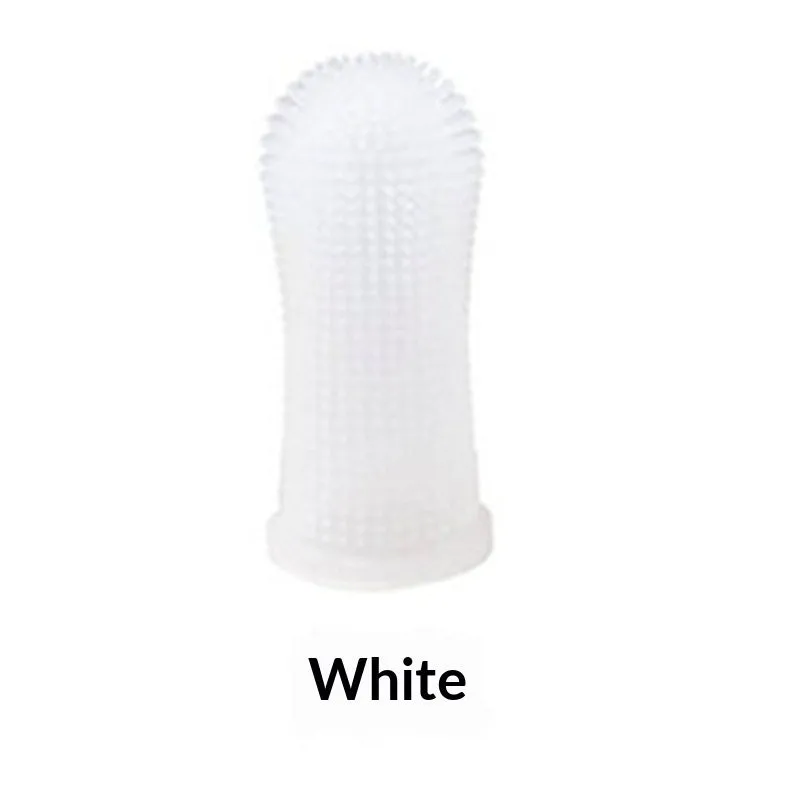 360-degree silicone finger toothbrush for dogs and cats in blue with soft bristles on a white background