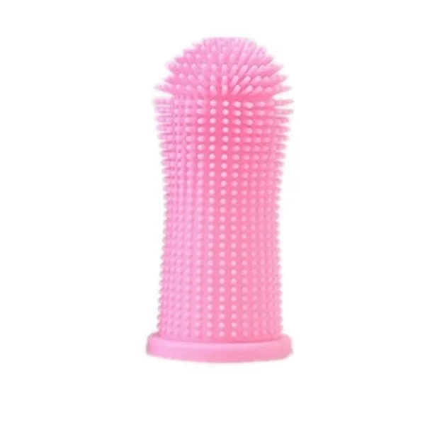 360-degree silicone finger toothbrush for dogs and cats in blue with soft bristles on a white background