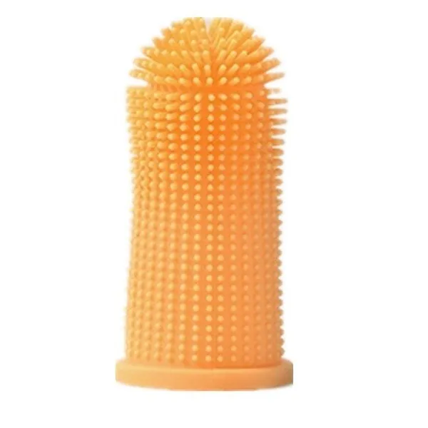 360-degree silicone finger toothbrush for dogs and cats in blue with soft bristles on a white background