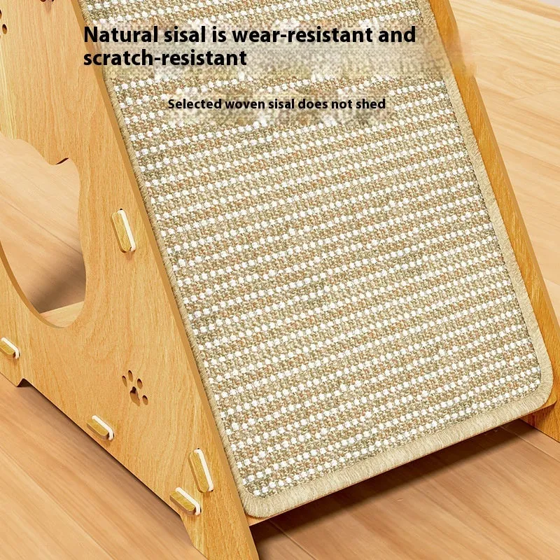 Composite board sisal cat scratch board, vertical wall mounted, upgrade thick triangle with 3 hemp rope teasing balls