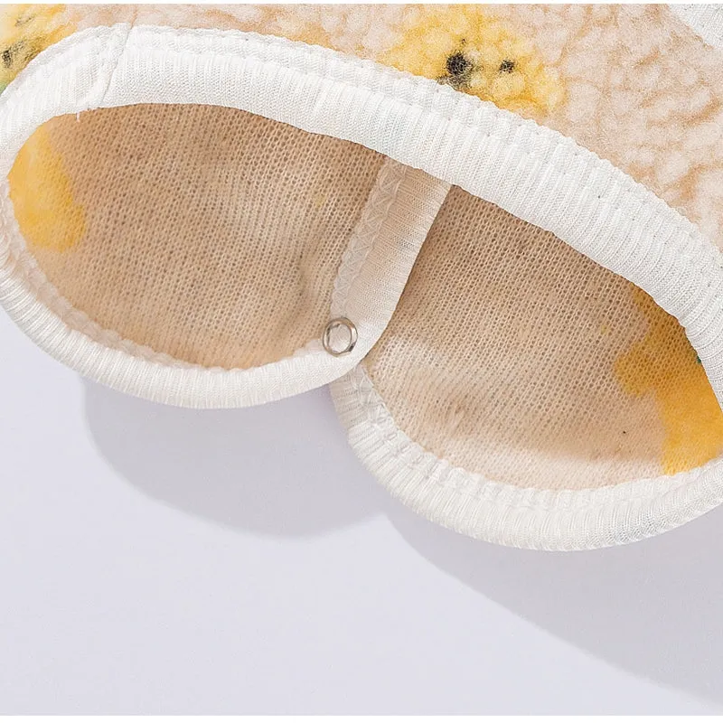 White teddy bear printed Sherpa fleece dog vest with QQ button closure for small and medium pets