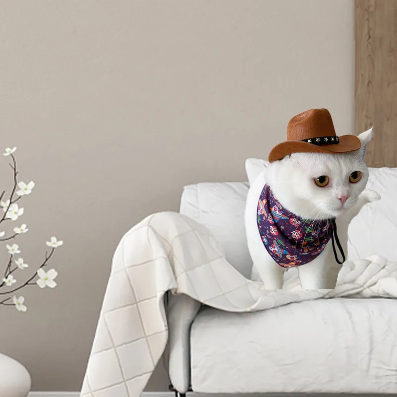 Black star pattern cowboy hat on pet with adjustable strap