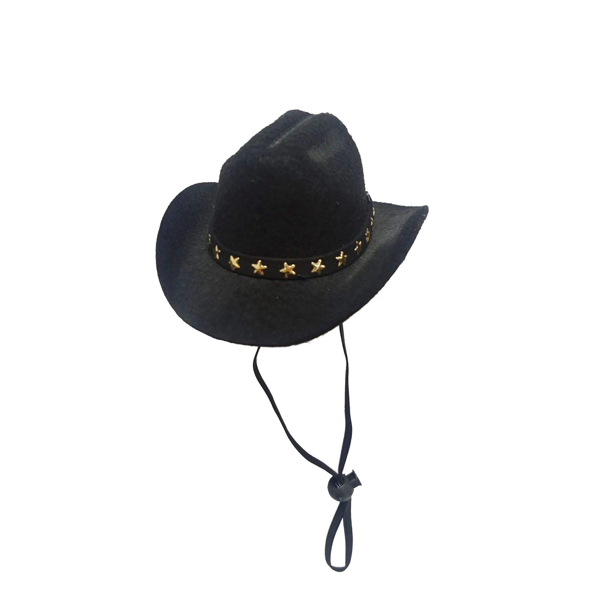 Black star pattern cowboy hat on pet with adjustable strap