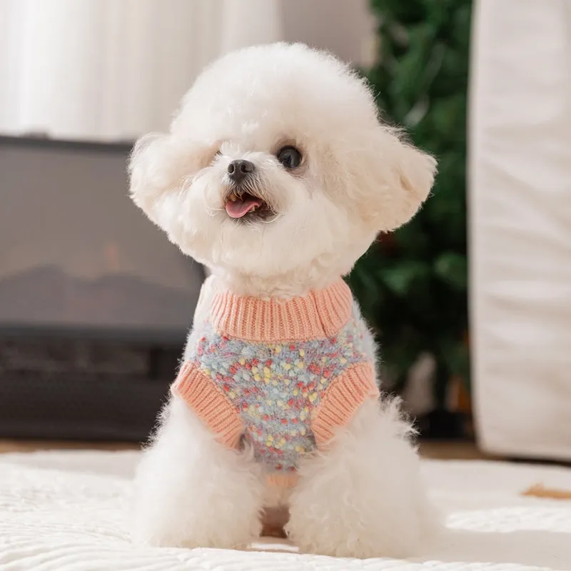 Blue autumn winter pet sweater with three-dimensional bear floral yarn pullover design for small medium dogs and cats