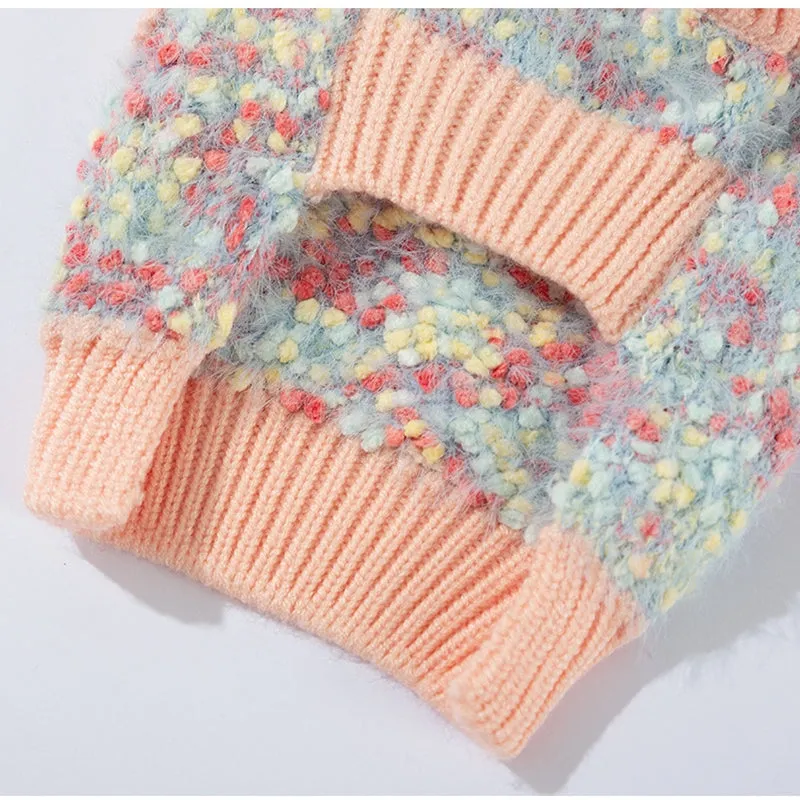 Blue autumn winter pet sweater with three-dimensional bear floral yarn pullover design for small medium dogs and cats