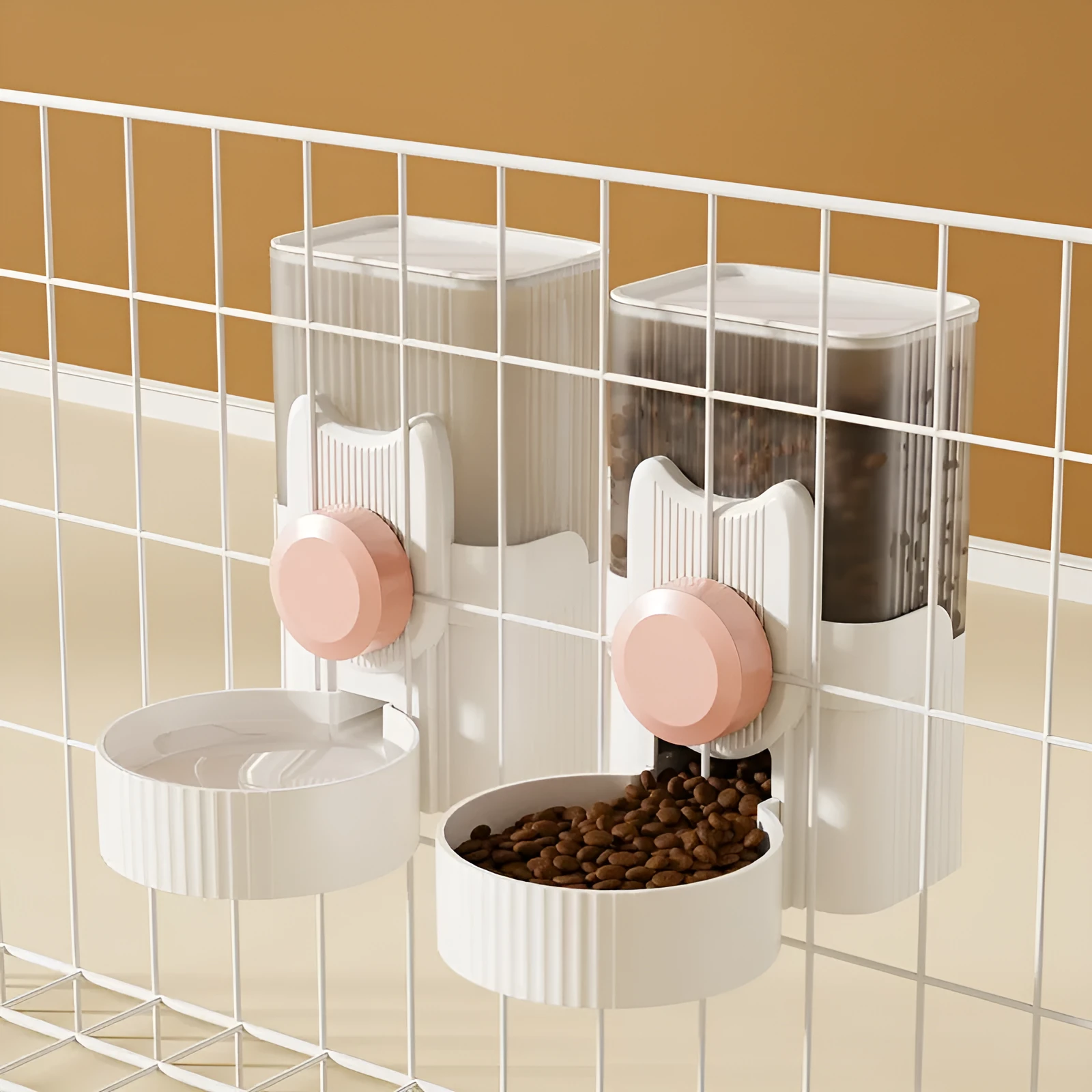 Hanging cat water fountain and automatic dog feeder combo set in blue, with two 1000ml plastic bowls for drinking and feeding